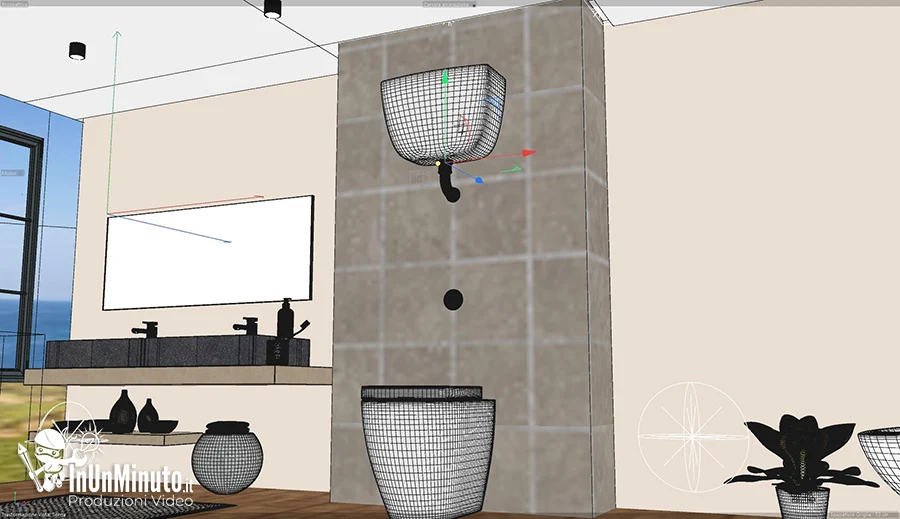 rendering 3D bagno spot video sifone